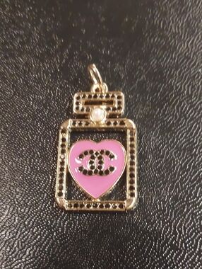 CC Gold-Tone Pink Heart Perfume Bottle Charm Pendant